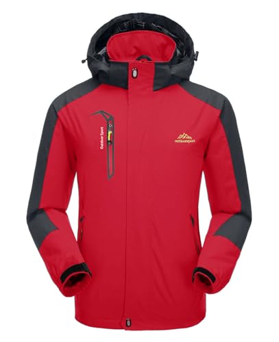 KEFITEVD Übergangsjacke Herren Jacke Wasserdicht Outdoor Softshelljacke Leicht Winterjacke Winddicht Windbreaker Regenschutz Funktionsjacke Freizeit Jacke Männer Rot S von KEFITEVD