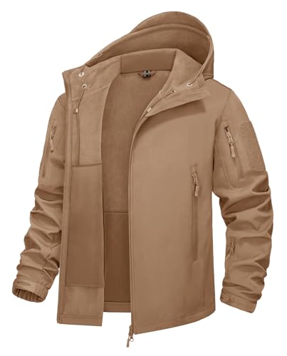 KEFITEVD Übergangsjacke Herren Softshell Jacke Winter Jagdjacke Gefüttert Outdoorjacke Winddicht Wasserdicht Wanderjacke Herbst Männer Funktionsjacke Braun M von KEFITEVD