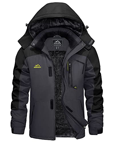 KEFITEVD Übergangsjacke Herren Winter Warme Wanderjacke Wasserdicht Outdoor Jacke Jagdjacke Viele Taschen Herrenjacke mit Kapuze Trekkingjacke Grau-Schwarz CN 7XL, EU 3XL von KEFITEVD