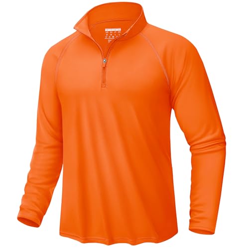 KEFITEVD UV Longsleeve Herren Surf Tshirt mit Stehkragen Atmungsaktiv Dünn Trainingsshirt Schnell Trocken MTB Shirt Stretch Leicht Sportoberteil Leuchtendes-Orange 3XL von KEFITEVD