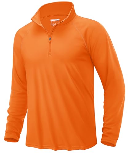 KEFITEVD UV Longsleeve Herren Surf Tshirt mit Stehkragen Atmungsaktiv Dünn Trainingsshirt Schnell Trocken MTB Shirt Stretch Leicht Sportoberteil Leuchtendes-Orange M von KEFITEVD