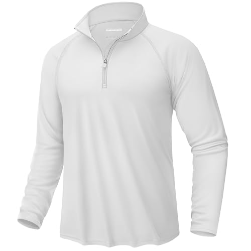 KEFITEVD UV Schutz Shirt Herren Langarm Weich Sport Oberteil Stretch Leicht Laufshirt Stehkragen Casual Freizeitshirt Männer Sommer Atmungsaktiv Rashguard UPF 50+ Weiß L von KEFITEVD