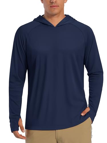 KEFITEVD Funktionsshirt Herren UV-Schutz UPF 50+ Rashguard Sonnenschutz Sportshirt UV Shirt Sommer Hoodie Langarmshirt Dunkelblau M von KEFITEVD