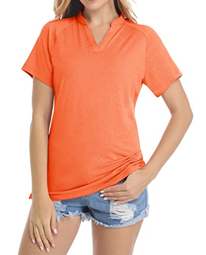 KEFITEVD UV Tshirts Damen Sport Regular Fit Polo Shirt Frauen Leicht Lässige Basic Poloshirt Kurzarm Yoga Golf Bluse Schnell Trocknend Polohemd Tennis Gym Laufshirt Atmungsaktiv Orange Meliert L von KEFITEVD