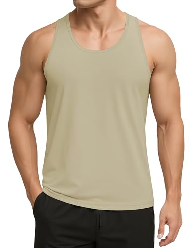 KEFITEVD Unterhemd Herren Baumwolle Muscle Shirt Tank Top Khaki Unterwäsche für Fitness Gym Sommer Outdoor Running S von KEFITEVD