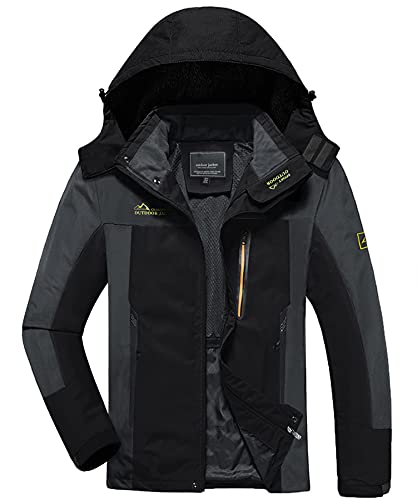 KEFITEVD Wanderjacke Herren Wasserdicht Winddicht Herrenjacke mit Zip-Taschen Sommer Softshelljacke Frühling Jacke Herren Übergangsjacke Männer Schwarz-Grau 2XL von KEFITEVD