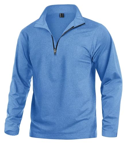 KEFITEVD Wanderpullover Herren Atmungsaktiv Fleece Langarmshirt Sport Shirt Winter Ski Shirt Laufoberteil Stehkragen Fahrrad Pullover Lauf Bekleidung Männer Hellblau M von KEFITEVD