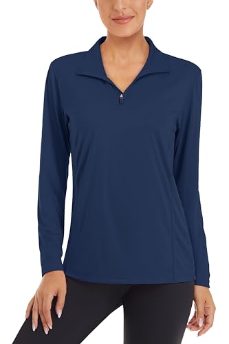 KEFITEVD Wandershirt Damen UV Shirt Atmungsaktiv Langarm Gym Shirt Laufshirt Freizeitshirt Frauen Dünn Quick Dry Navyblau von KEFITEVD