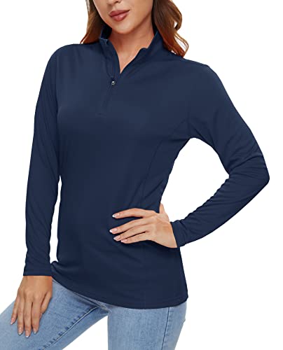 KEFITEVD Wandershirt Damen UV Shirt Atmungsaktiv Langarm Gym Shirt Laufshirt Freizeitshirt Frauen Dünn Quick Dry Navyblau von KEFITEVD