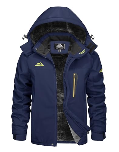 KEFITEVD Warme Winterjacke Herren Gefüttert Fleecejacke Übergangs Jacke Männer Snowboardjacke Winddicht Windbreaker Schwarzblau XL von KEFITEVD