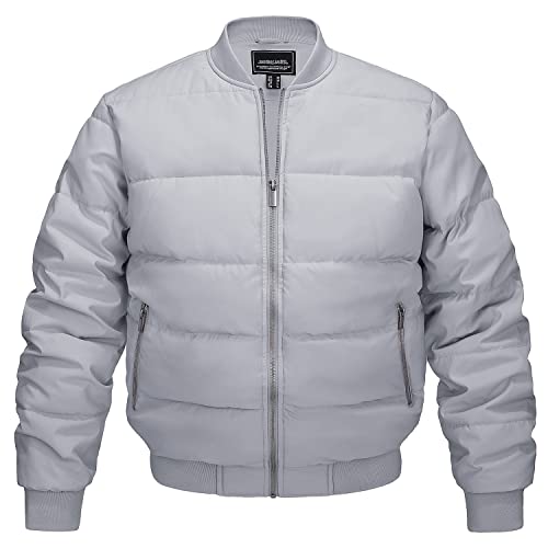KEFITEVD Wattiert Jacke Herren mit Warm Gefüttert Bomberjacke Stehkragen Polyester Outdoorjacke Wasserabweisend Freizeit Bekleidung mit Reißverschlusstaschen Hellgrau M von KEFITEVD