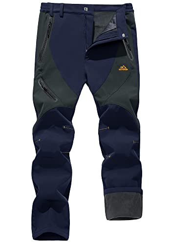 KEFITEVD Winter Gefüttert Hose Herren Thermo Fleecehose Winddicht Angelhose Outdoor Arbeitshose mit Stretchbund Wasserabweisend Trekkinghose Männer Warm Softshellhose Dunkelblau-dunkelgrau 32 von KEFITEVD