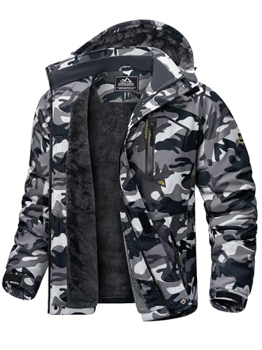 KEFITEVD Winter Jacke Herren Comouflage Übergangsjacke Warm mit Kapuze Schneejacke Tarnmuster Herbstjacke Männer Windjacke mit Reißverschluss Tarn 3XL von KEFITEVD
