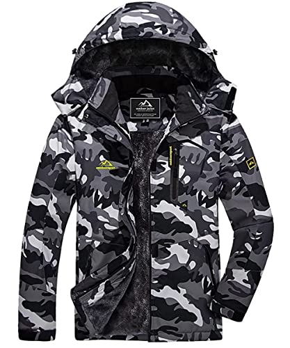 KEFITEVD Winter Jacke Herren Comouflage Übergangsjacke Warm mit Kapuze Schneejacke Tarnmuster Herbstjacke Männer Windjacke mit Reißverschluss Tarn XL von KEFITEVD