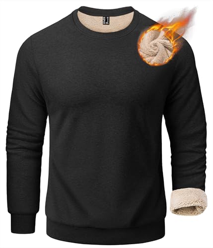 KEFITEVD Winter Pullover Herren Warm Langarm Sherpa Sweatshirt Fleecepullover Sport Sweater Arbeitspullover Männer Schwarz von KEFITEVD