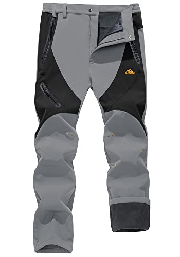 KEFITEVD Winter Softshellhose Herren Wasserabweisend Atmungsaktiv Skihose Warm Fleecehose Outdoor Winddicht Thermohose mit Fleece Gefüttert für Herbst Hellgrau-schwarz 40 von KEFITEVD