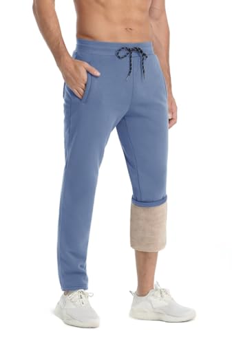 KEFITEVD Winterhose Herren Thermo Gefüttert Fleecehose mit Kordelzug Dick Sherpa-Futter Thermohose Winter Fitness Jogginghose Outdoor Winddicht Traininghose Grau-blau 40 von KEFITEVD