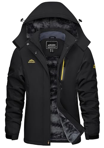 KEFITEVD Winterjacke Damen Kurz Warm Gefüttert Skijacke Wasserabweisend Winter Jacke mit Abnehmbarer Kapuze für Ski Outdoor Schwarz M von KEFITEVD