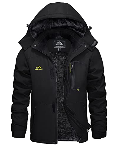 KEFITEVD Winterjacke Herren Warm Softshell Jacke Wasserdicht Snowboardjacke Gefüttert Kapuzenjacke Thermo Outdoorjacke für Snowboard Ski Männer Schwarz 2XL von KEFITEVD