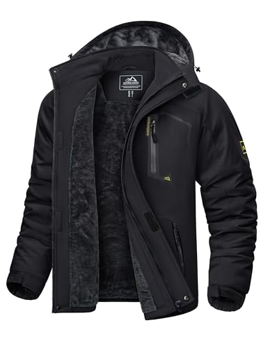 KEFITEVD Winterjacke Herren Warm Softshell Jacke Wasserdicht Snowboardjacke Gefüttert Kapuzenjacke Thermo Outdoorjacke für Snowboard Ski Männer Schwarz 3XL von KEFITEVD