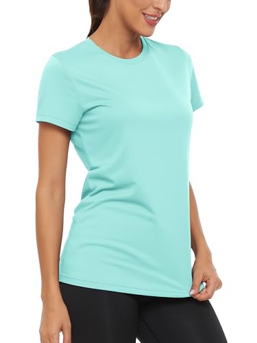 KEFITEVD Yoga Shirt Damen Stretch Leicht Workout T-Shirt Sport Top Golf Jogging Oberteil Atmungsaktiv Quick Dry Seeblau S von KEFITEVD