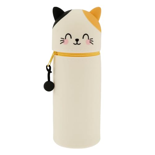 KEGAJEGA Silikon Federmäppchen 2-In-1 Cartoon Federmäppchen Silikon Federtasche Schulmäppchen Teleskopisch Mäppchen Mäppchen Kinder Federtasche Mädchen für Jungen Mädchen (Lächelnde Katze) von KEGAJEGA
