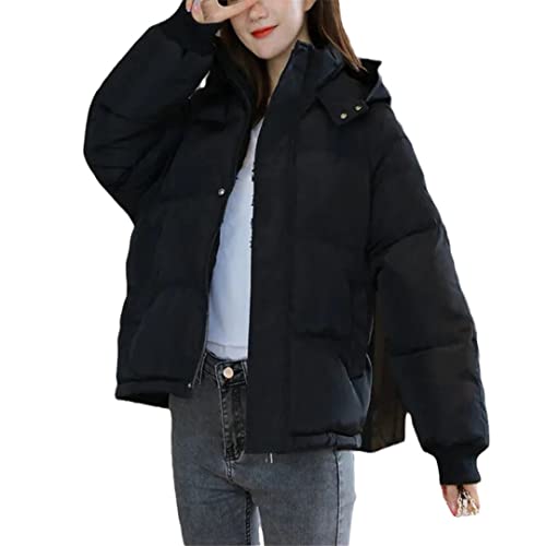 Damen Wintermantel Casual Dicken Warme Parkas Lose Kapuze Overcoat Baumwolle Gepolstert Jacken Outwear, Schwarz , 38 von KEHAIOO