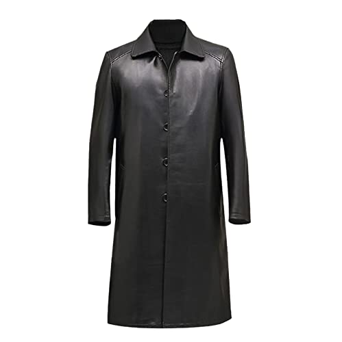 Herren Trenchcoat aus Kunstleder, langärmlig, einreihig, britischer Stil, Schwarz, Schwarz , M von KEHAIOO