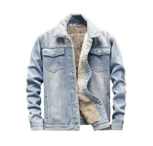 Herren-Winterjacke, warm, mit Fleece gefüttert, dick, Thermo-Denim, Trucker-Jacke, Oberbekleidung, große Größe, himmelblau, M von KEHAIOO