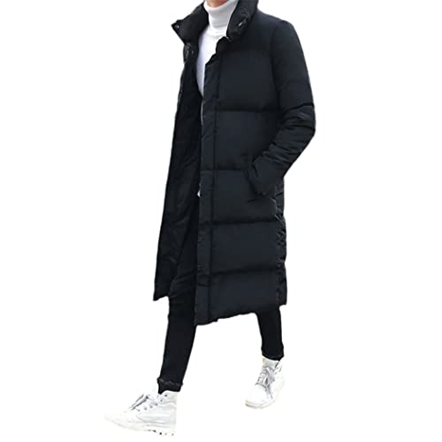 Herren Winterjacke Dicke Warme Lange Mäntel Kapuze Parka, schwarz 2, L von KEHAIOO