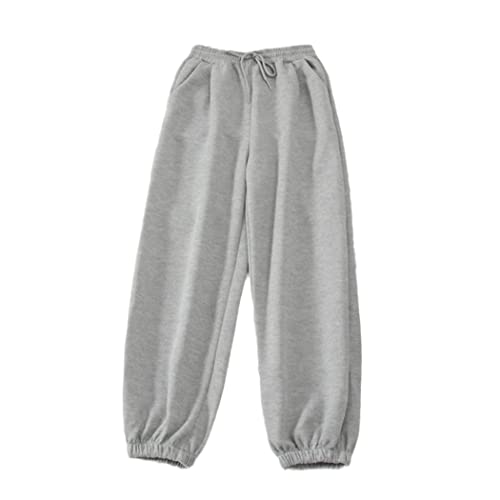 KEHAIOO Graue Damen Sweatpants Herbst Baggy Oversize Sporthose Schwarz Winter Dicke Jogger Streetwear Hose, grau, M von KEHAIOO