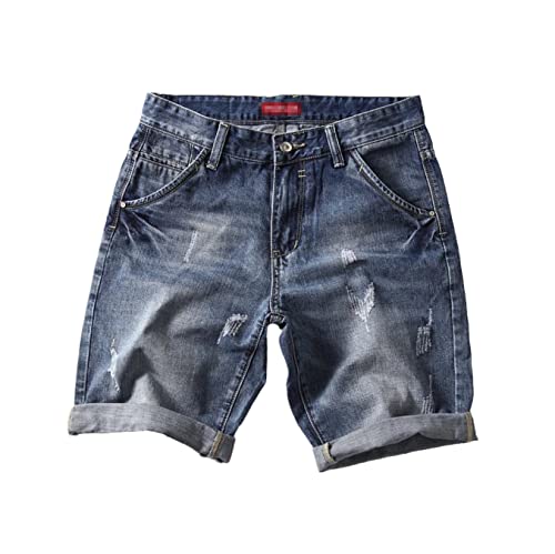 KEHAIOO Sommer Herren Blau Stretch Denim Shorts Straight Fit Jeans Shorts Elastische Casual Denim Jeans Shorts, Blau 02, 6 von KEHAIOO