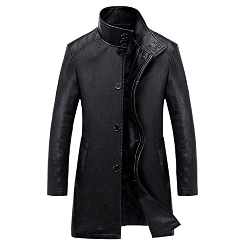 Luxuriöser Trench-Ledermantel für Herren, einreihig, Business- und Freizeitjacke, schwarz, langer PU-Mantel, Schwarz , L von KEHAIOO