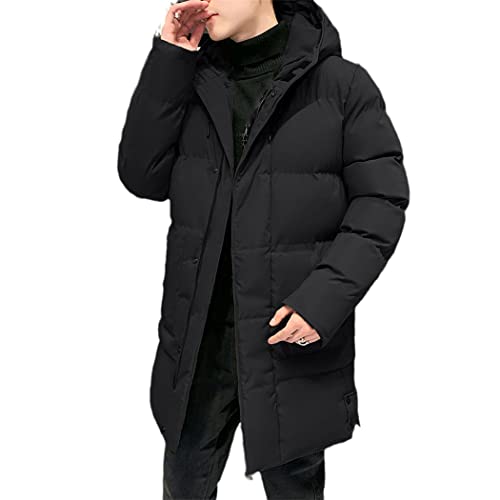 Winter Herren Lange Parka Herbst Puffer Jacke Übermantel Outwear Lange Armee Grün Kapuzen Mantel Übergröße, Schwarz , XL von KEHAIOO