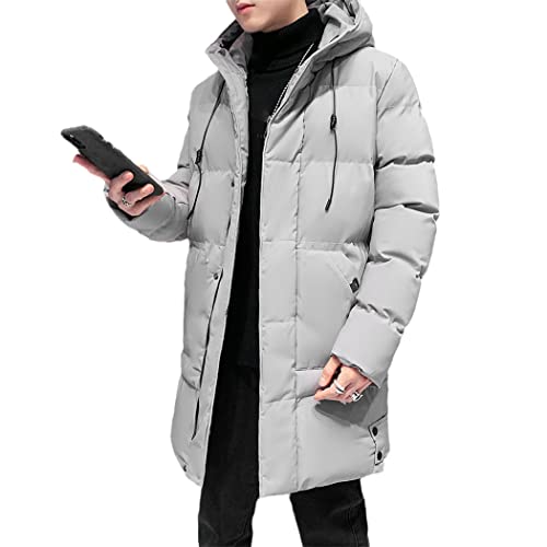 Winter Herren Lange Parka Herbst Puffer Jacke Übermantel Outwear Lange Armee Grün Kapuzen Mantel Übergröße, grau, XL von KEHAIOO