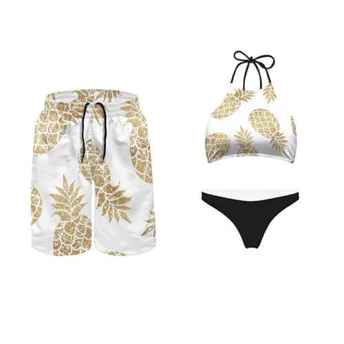 KEIAHUAN Paare Passende Badeanzug Sommer Bademode Frauen 2 Stück Bikini Set Männer Trunk, Ananas, S von KEIAHUAN