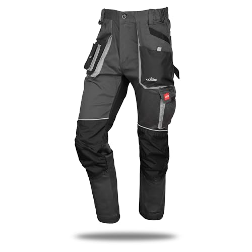KEILOR Arbeitshose Stretch schlanke Slim Arbeithose Schutzhose, passt Sich der Taille an Arbeitshose für Herren Strapazierfähige Arbeitshose Graphit Schwarz 48 von KEILOR