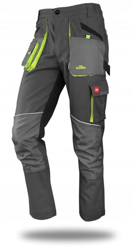 KEILOR Arbeitshose Stretch schlanke Slim Arbeithose Schutzhose, passt Sich der Taille an Arbeitshose für Herren Strapazierfähige Arbeitshose Grau Schwarz 64 von KEILOR