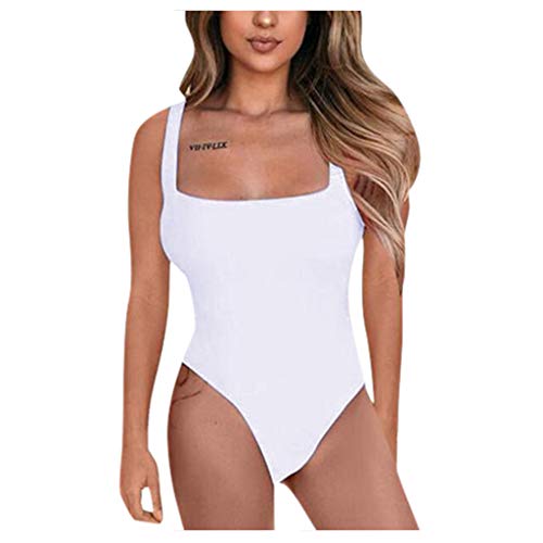 Body Square Neck Damen Oberteil Bodysuit Sexy Ärmelloser Damenbody Schmal Blickdichter Einfarbig Bodysuits Unterziehbody Elegant Langarmbody Basic Top Shirts von KEIZHUONIQIU