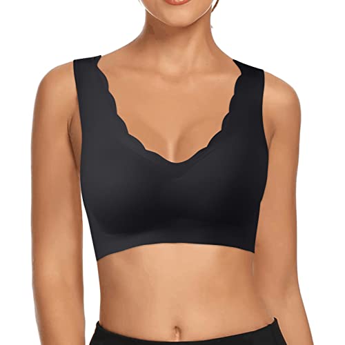 Damen BH Ohne Bügel Weich Sexy Große Größen Dessous Beige,weiß Schlaf-BH Crop Top Große Brüste Schalen BH Weiss Büstenhalter Formende BHS Bügelloser BH von KEIZHUONIQIU