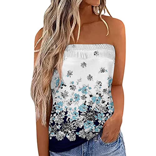 Damen Schulterfrei Ärmelloses Tops Rückenfrei Oberteil Gefaltet Weste Tops Sommer Sexy Trägerlose Party Streifen Bandeau Shirt Lässige Schlauchshirt Stretch Blouse Top von KEIZHUONIQIU