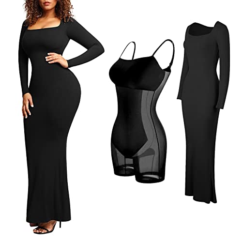 Damen Unterkleid Trägern Figurformende Miederkleid Shapewear Full Slip Dress Body Built In Shapewear BH Formende Bodys Shaping Bodysuits Rückenfrei Kleider von KEIZHUONIQIU