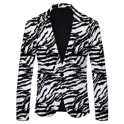 Herren Anzugjacke Sakko, Modern Freizeit Jackett, Slim fit Mantel, Mode Wedding Blazer Mit Zebra-Druck, Classic Einfacher EIN-Knopf-Jacke, FüR Karneval Kostüm,Abendessen, Party, Abschlussball von KEIZHUONIQIU