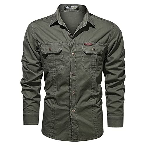 Herren Hemd Vintage Cargo Hemd Shirts Shirt Langarm Outdoor Shirt Leichte Tactical Hemd Freizeithemden Schnelltrocknend Cargo Hemden Funktionshemd von KEIZHUONIQIU