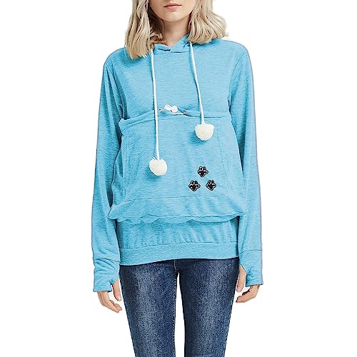 KEIZHUONIQIU Damen Hoodies mit Katze Hundetasche Kapuzenpullover Sweatshirts Langarm Pulli Kapuzen Niedliche Kängurus Tasche Katzenpulli Große Größen Sweater Herbst Winter von KEIZHUONIQIU