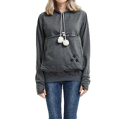 KEIZHUONIQIU Damen Hoodies mit Katze Hundetasche Kapuzenpullover Sweatshirts Langarm Pulli Kapuzen Niedliche Kängurus Tasche Katzenpulli Große Größen Sweater Herbst Winter von KEIZHUONIQIU