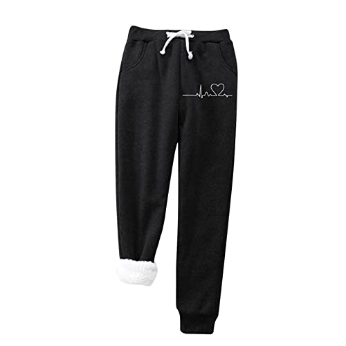 KEIZHUONIQIU Damen Jogginghose Warme Fleece Freizeithose Sweatpants Winter Verdickte Sporthosen Gefütterte Jogger Hose Kordelzug Traininghose mit Tasche Haushose Fleecehose Winterhose von KEIZHUONIQIU