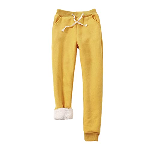 KEIZHUONIQIU Damen Jogginghose Warme Fleece Freizeithose Sweatpants Winter Verdickte Sporthosen Gefütterte Jogger Hose Kordelzug Traininghose mit Tasche Haushose Fleecehose Winterhose von KEIZHUONIQIU