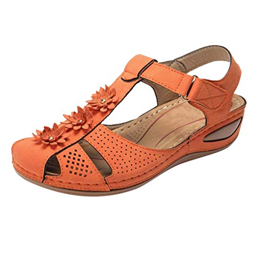 KEIZHUONIQIU Frauen Mädchen Knöchel Zehen Sandalen weiche bequeme allesamt hohle Runde Frauen Frauen Freizeit Schuhe Sportswear Damen Schuhe (Orange, 43) von KEIZHUONIQIU