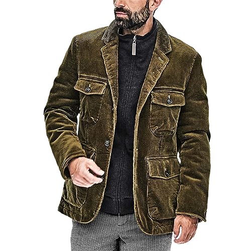 KEIZHUONIQIU Herren Cordjacke Winterjacken Warm Übergangsjacke Winter Vintage Corduroy Jackets Einfarbige Cargo Jacke Stehkragen Herrenjacke Lässig Cord Jacke von KEIZHUONIQIU